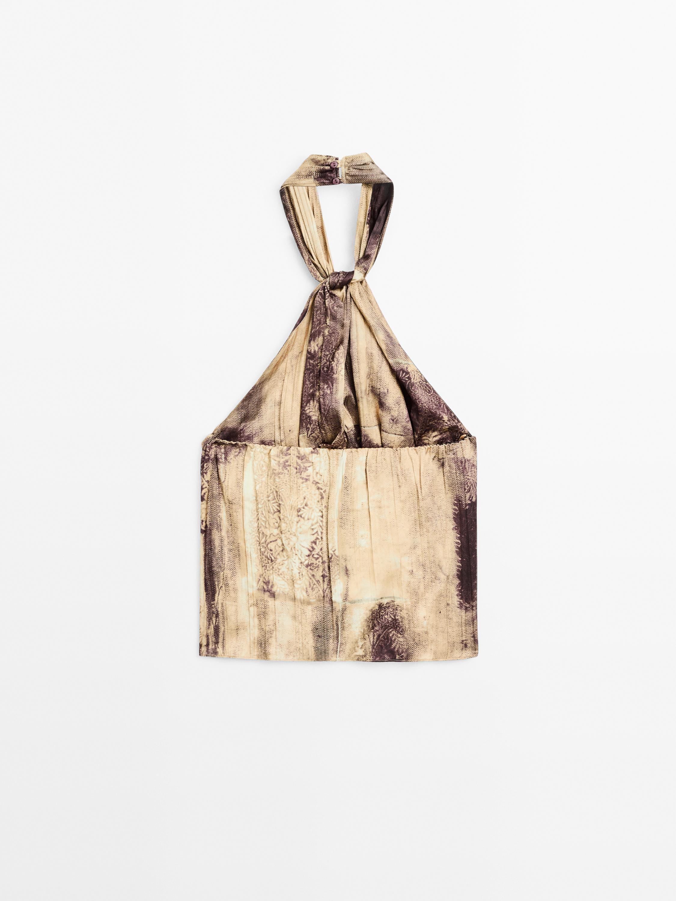 Printed satin fabric top